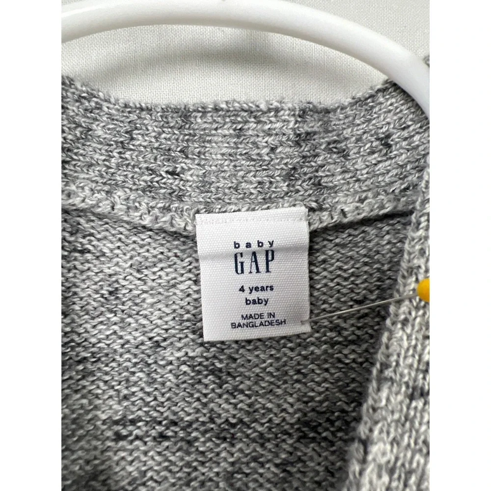 Baby Gap Cardigan Sweater Kids 4T Gray Marl Bear Logo Button Front V-Neck